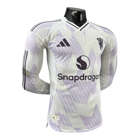 Camisa Manchester United II 25/26 manga longa - Jogador Adidas Masculina - Branca com detalhes em roxo