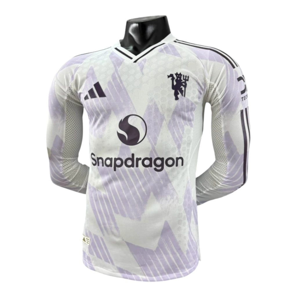 Camisa Manchester United II 25/26 manga longa - Jogador Adidas Masculina - Branca com detalhes em roxo