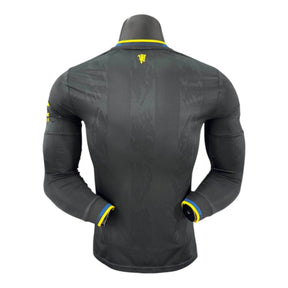 Camisa Manchester United III 25/26 manga longa - Jogador Adidas Masculina - Preta e azul com detalhes em amarelo