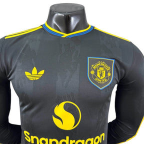 Camisa Manchester United III 25/26 manga longa - Jogador Adidas Masculina - Preta e azul com detalhes em amarelo