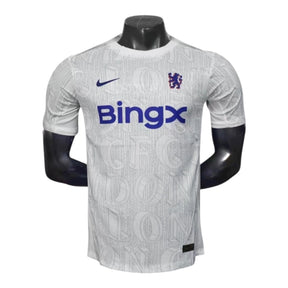 Camisa Chelsea Pré-jogo 25/26 - Jogador Nike Masculina - Branca com detalhes em cinza