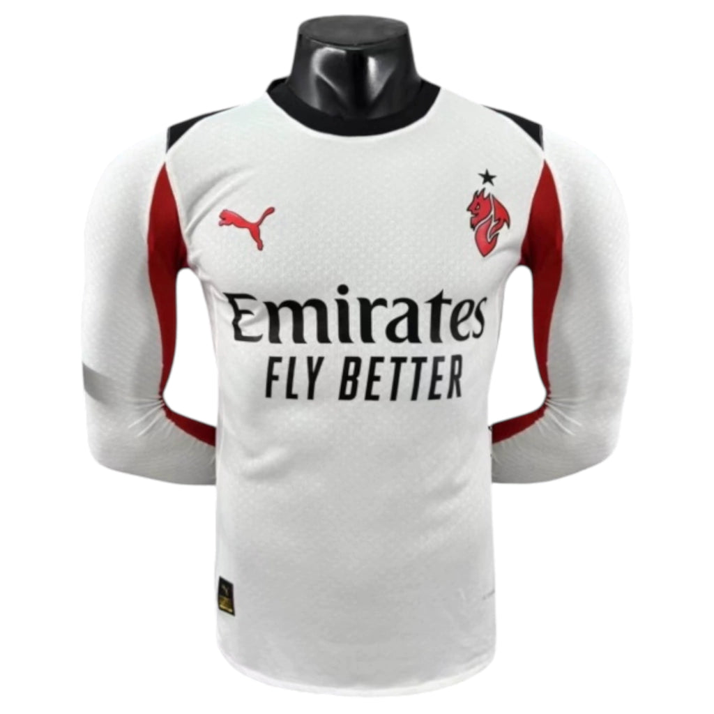 Camisa AC Milan II 25/26 manga longa - Jogador Puma Masculina - Branca com detalhes em vermelho e preto