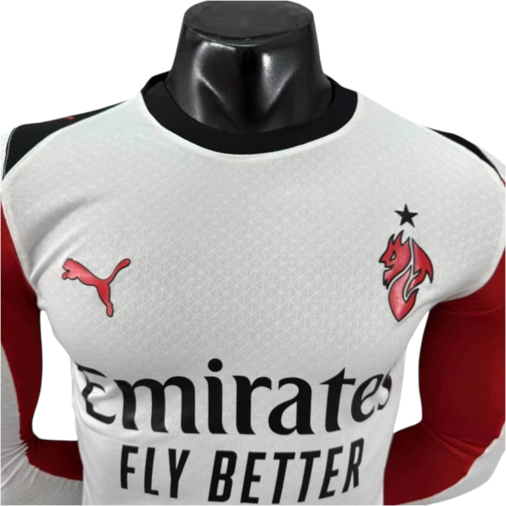 Camisa AC Milan II 25/26 manga longa - Jogador Puma Masculina - Branca com detalhes em vermelho e preto