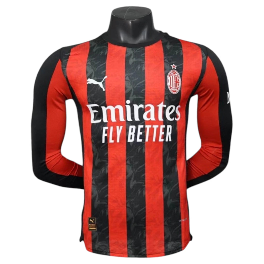 Camisa AC Milan I 25/26 manga longa - Jogador Puma Masculina - Preta e vermelha com detalhes em cinza