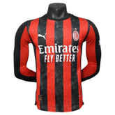 Camisa AC Milan I 25/26 manga longa - Jogador Puma Masculina - Preta e vermelha com detalhes em cinza
