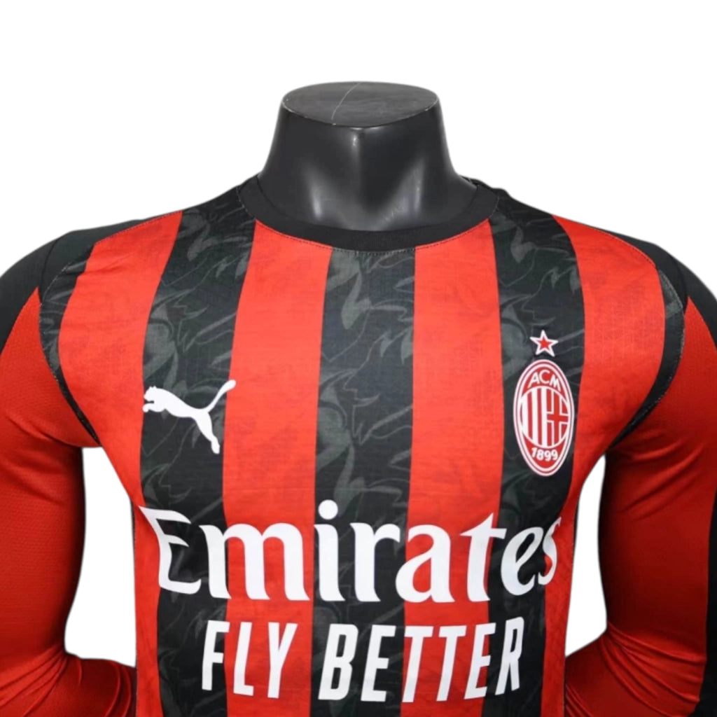 Camisa AC Milan I 25/26 manga longa - Jogador Puma Masculina - Preta e vermelha com detalhes em cinza
