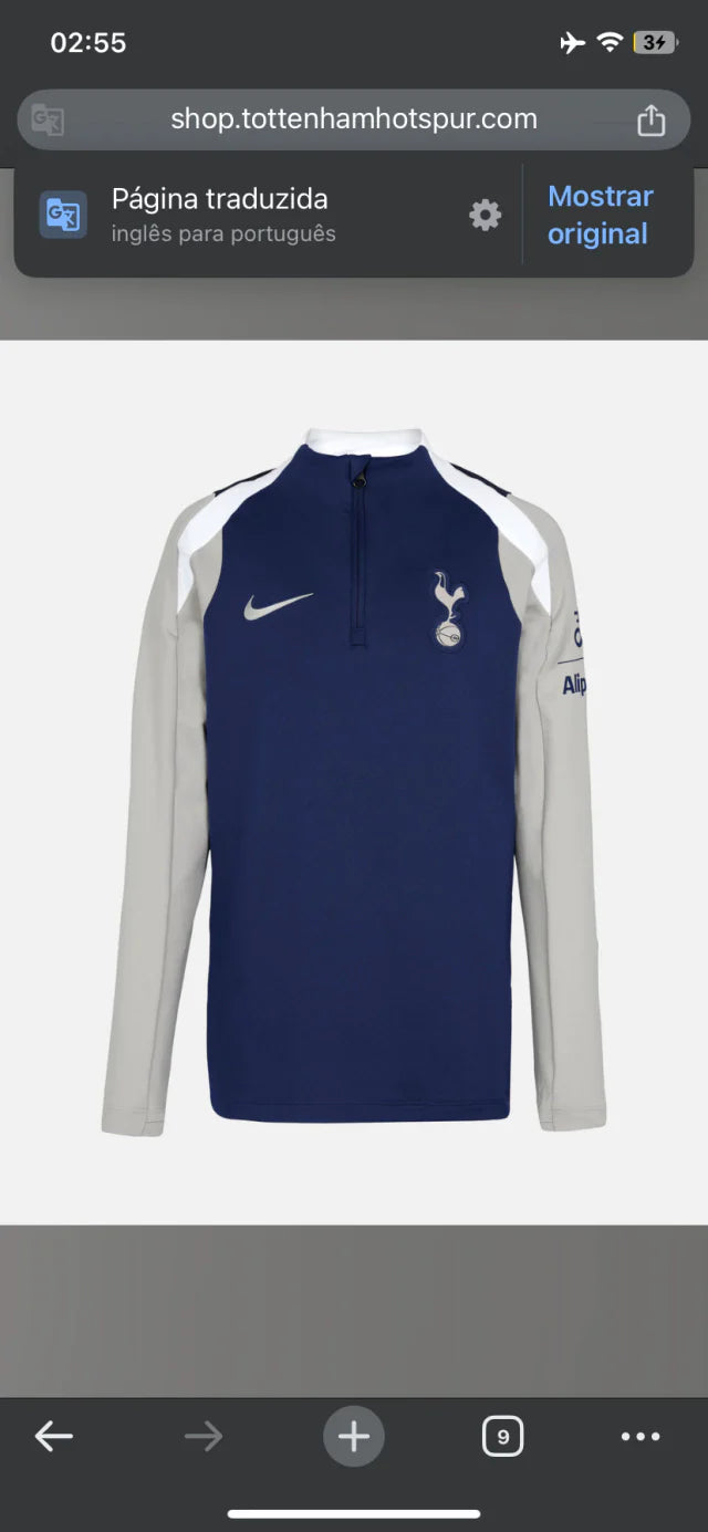 Camisa Tottenham Treino 25/26 manga longa - Torcedor Nike Masculina - Azul e cinza