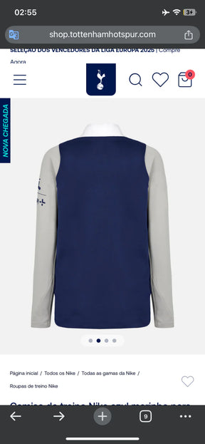 Camisa Tottenham Treino 25/26 manga longa - Torcedor Nike Masculina - Azul e cinza