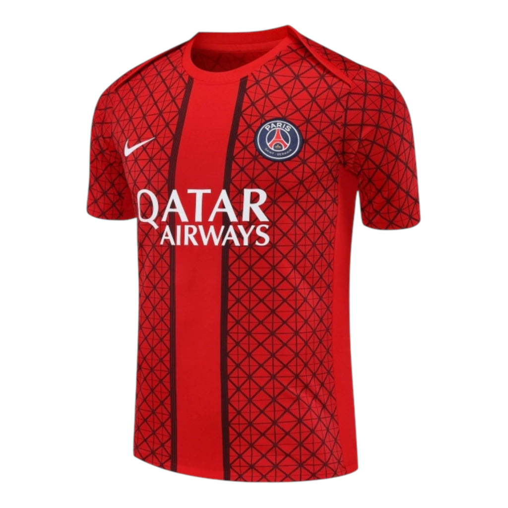 Camisa Paris Saint-German Pré-jogo 25/26 - Torcedor Nike Masculina - Vermelha com detalhes em azul