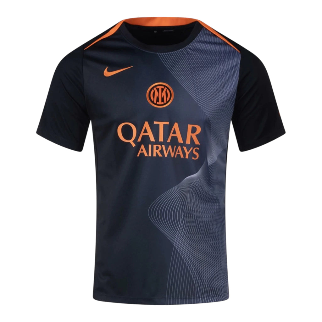 Camisa Inter de Milão Pré-jogo 25/26 - Torcedor Nike Masculina - Preta e laranja