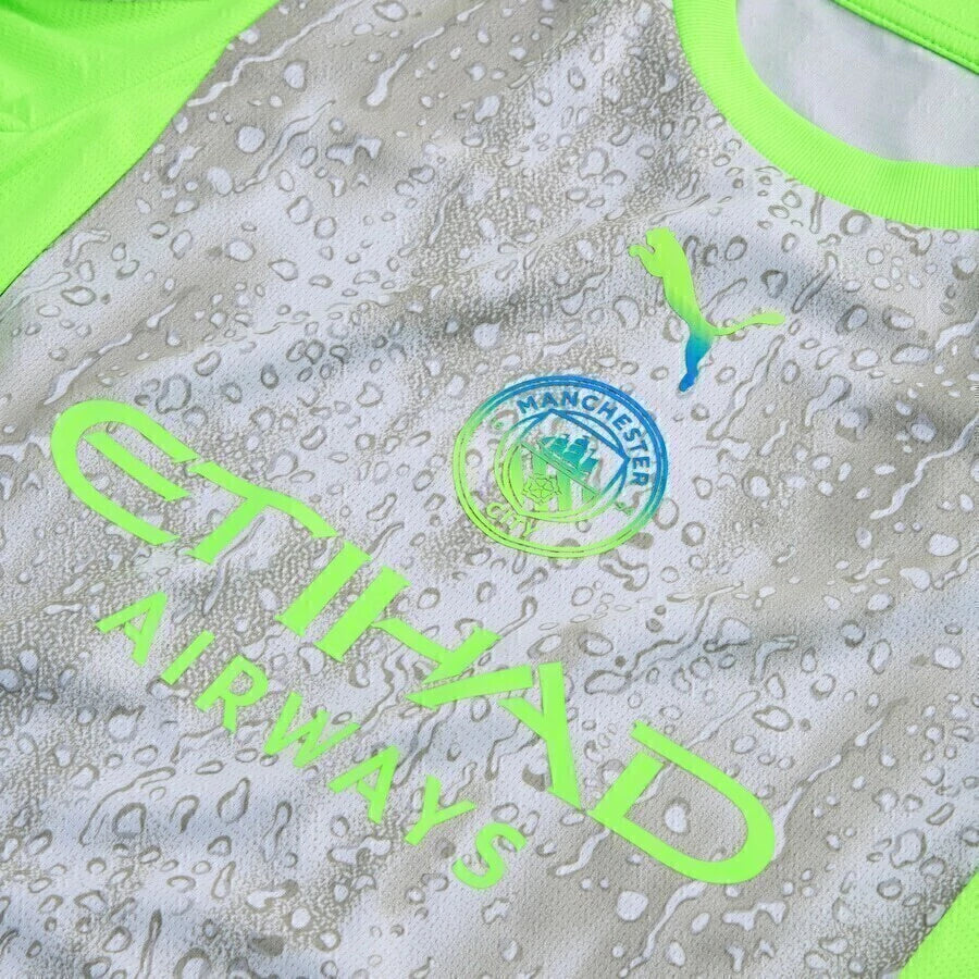 Camisa Manchester City III 25/26 manga longa - Torcedor Puma Masculina - Cinza e verde neon