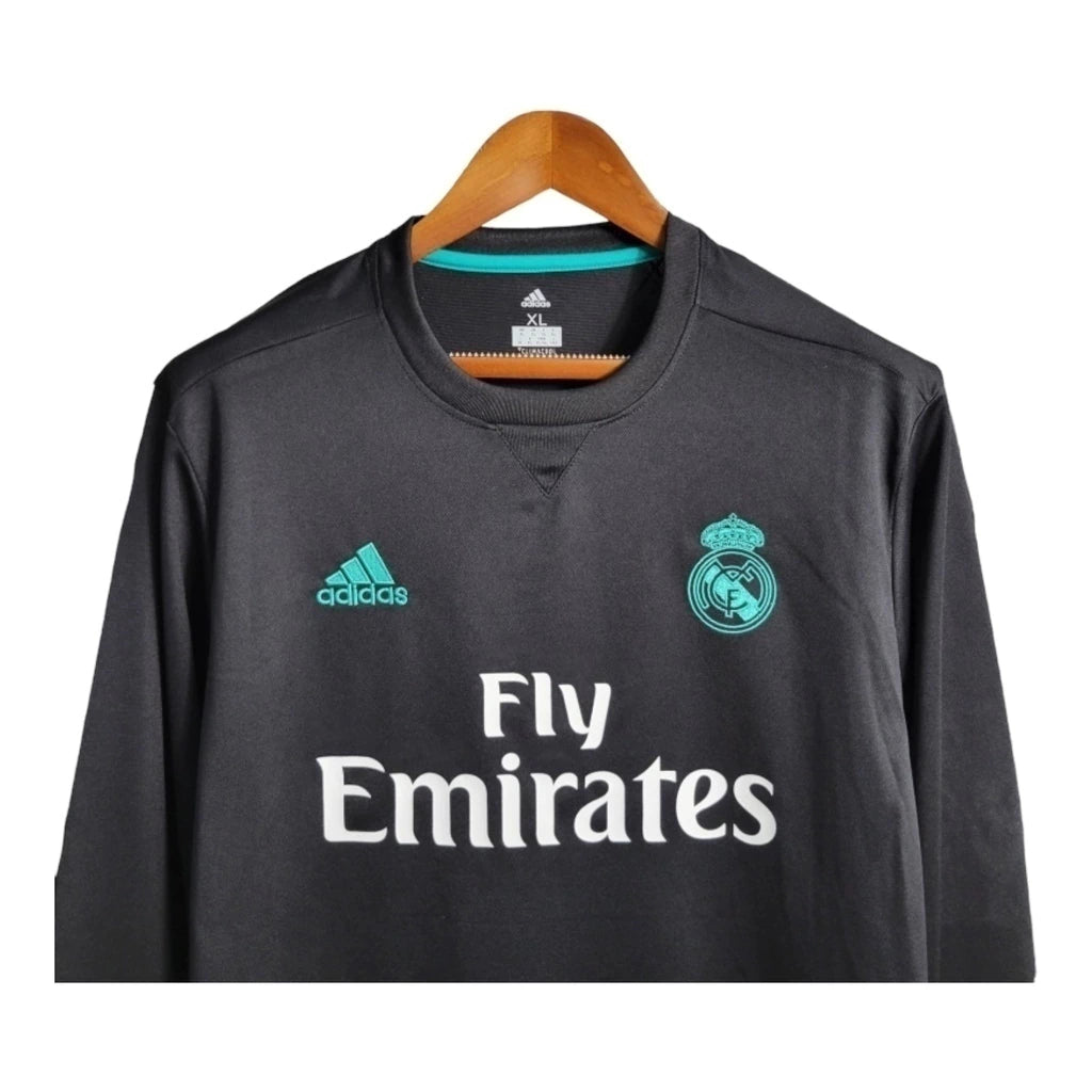 Camisa Retrô Real Madrid I 2017/2018 manga longa - Adidas Masculina - Preta com detalhes em verde