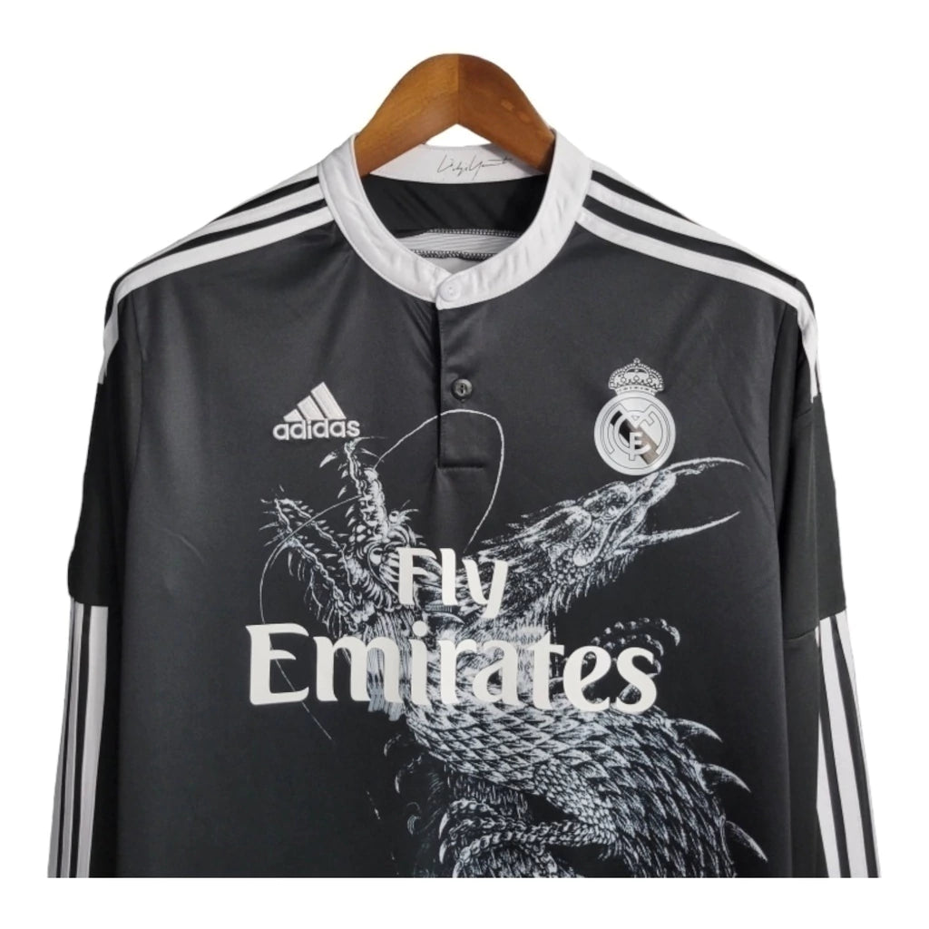 Camisa Retrô Real Madrid 2014 manga longa - Masculina Adidas - Preta com detalhes em branco