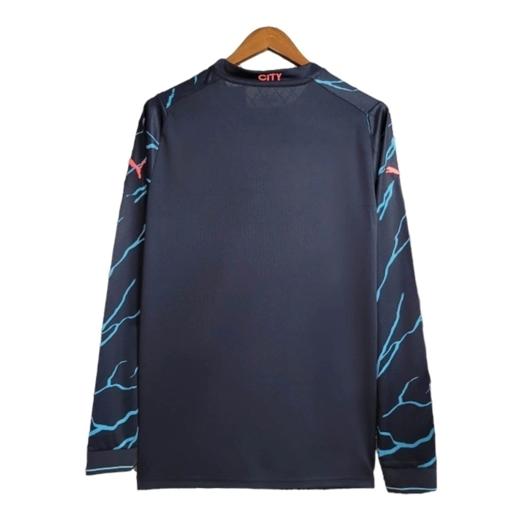 Camisa Manchester City II 23/24 manga longa - Torcedor Puma Masculina - Azul com detalhes em Laranja