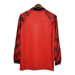 Camisa Retrô Manchester United I 1996 manga longa - Masculina Nike - Vermelha com detalhes em preto