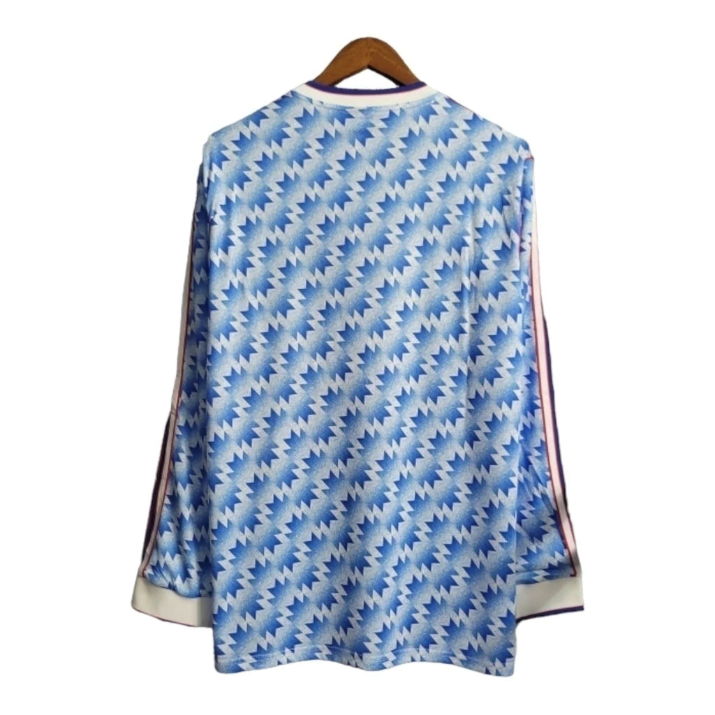 Camisa Retrô Manchester United II 1990/1992 manga longa - Masculina Adidas - Azul com detalhes em branco e vermelho