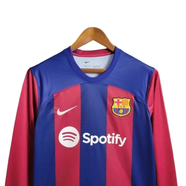 Camisa Barcelona I 23/24 manga longa - Torcedor Nike Masculina - Azul e vermelha