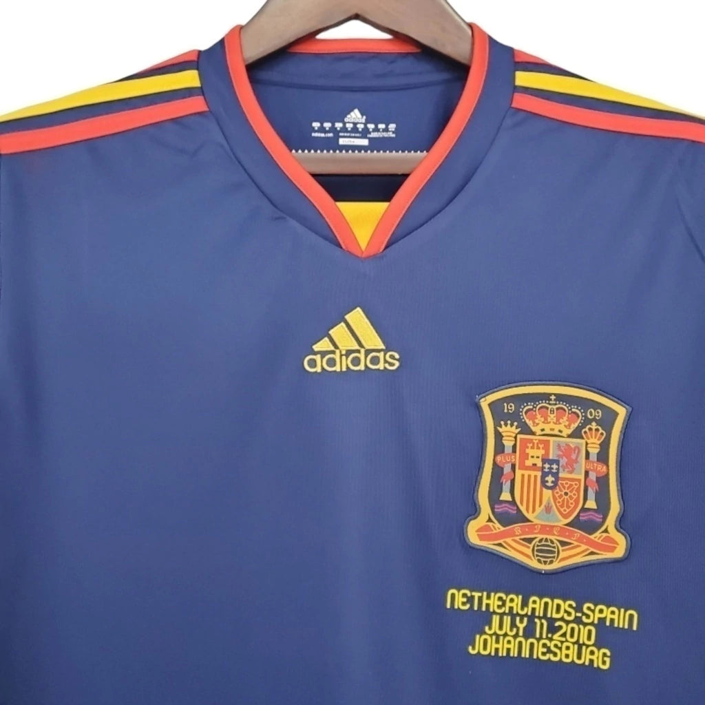 Camisa Retrô Seleção da Espanha II 2010 manga longa - Adidas Masculina - Azul com detalhes em amarelo e laranja