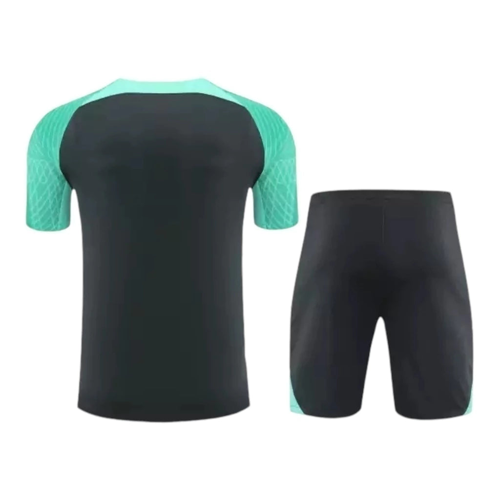 Kit Treino adulto - Camisa e Shorts - Barcelona Nike 23/24 - Cinza e verde