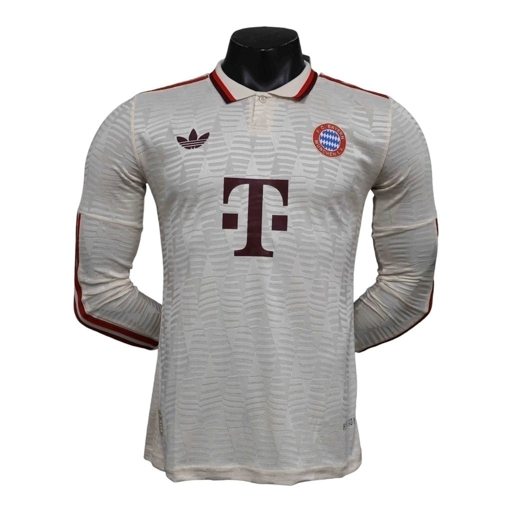 Camisa Bayern de Munique III 24/25 manga longa - Jogador Adidas Masculina - Bege com detalhes em vinho