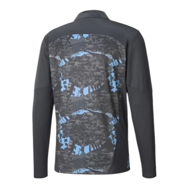 Camisa Manchester City Pré-jogo 25/26 manga longa - Torcedor Puma Masculina - Cinza com detalhes em azul