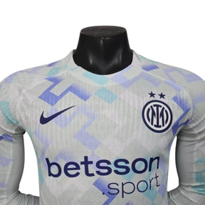 Camisa Inter de Milão II 25/26 manga longa - Jogador Nike Masculina - Branca com detalhes em azul e verde