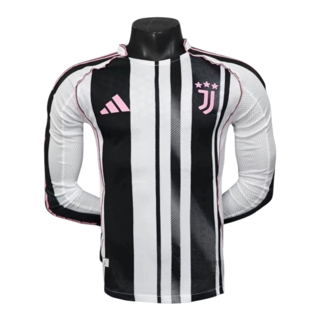Camisa Juventus I 25/26 manga longa - Jogador Adidas Masculina - Preta e branca com detalhes em rosa
