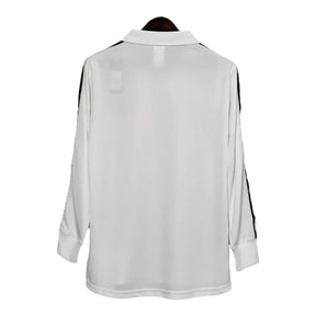 Camisa Retrô Real Madrid I 2002 manga longa - Masculina Adidas - Branca com listras pretas