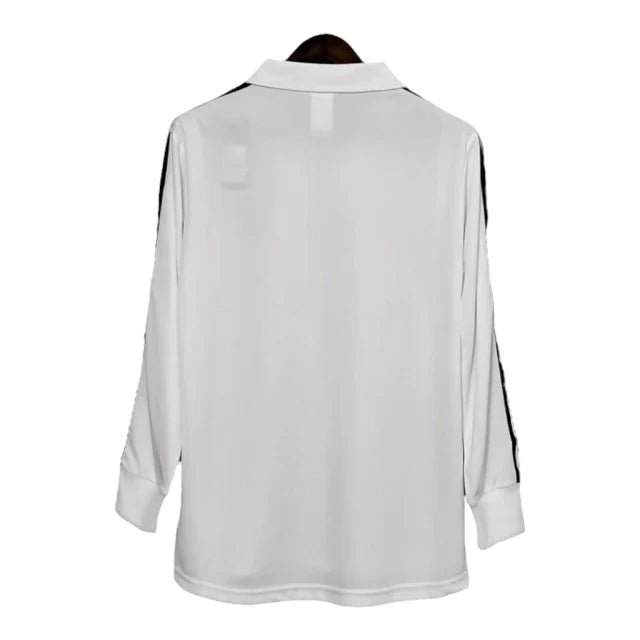 Camisa Retrô Real Madrid I 2002 manga longa - Masculina Adidas - Branca com listras pretas