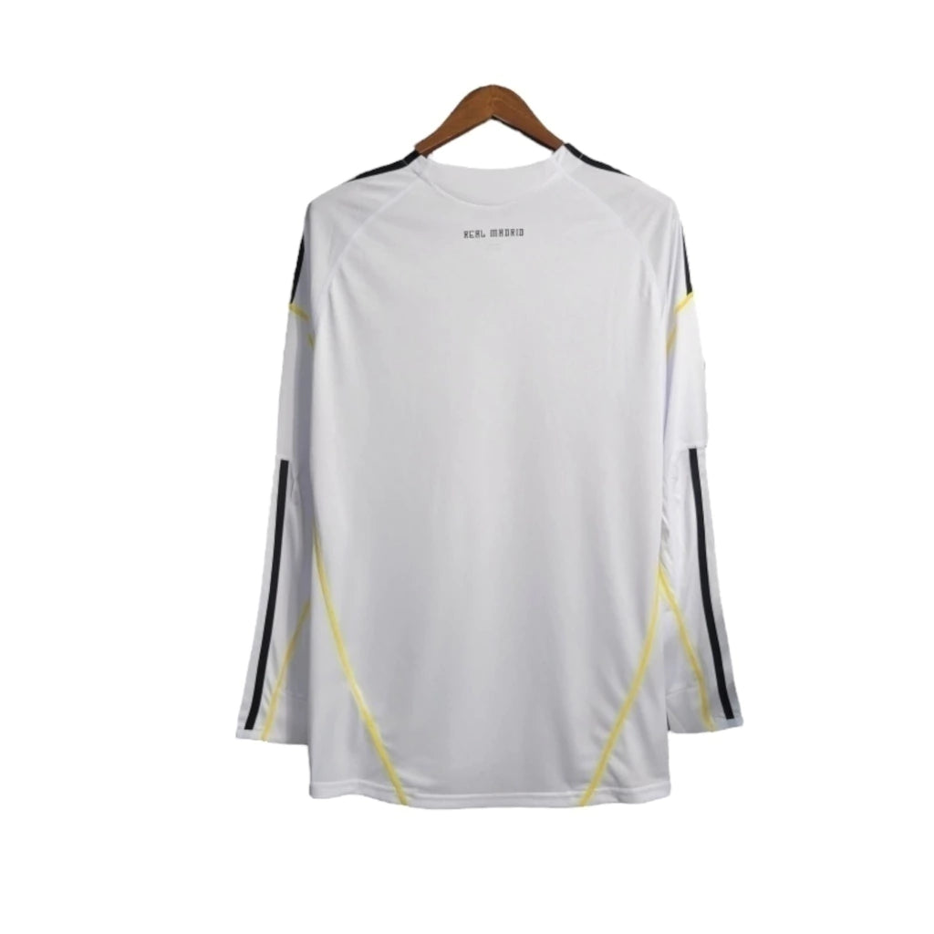 Camisa Retrô Real Madrid I 09/10 manga longa - Masculina Adidas - Branca com detalhes em preto e amarelo