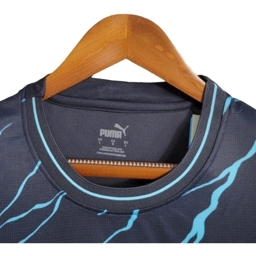 Camisa Manchester City II 23/24 manga longa - Torcedor Puma Masculina - Azul com detalhes em Laranja