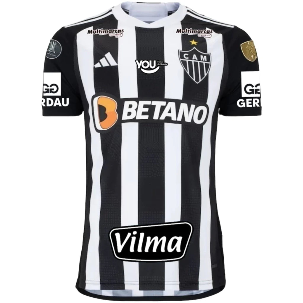Camisa Atlético Mineiro I 23/24 - Torcedor Adidas Masculina - Preta e branca Com Patrocinio e Patch Libertadores 2024
