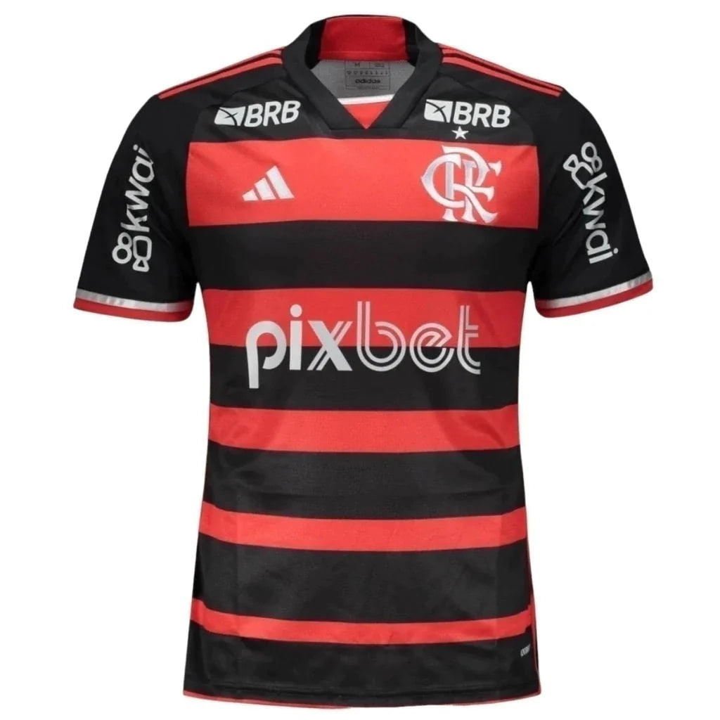 Camisa Flamengo I 24/25 - Torcedor Adidas Masculina - Preta e vermelha com Patrocínio