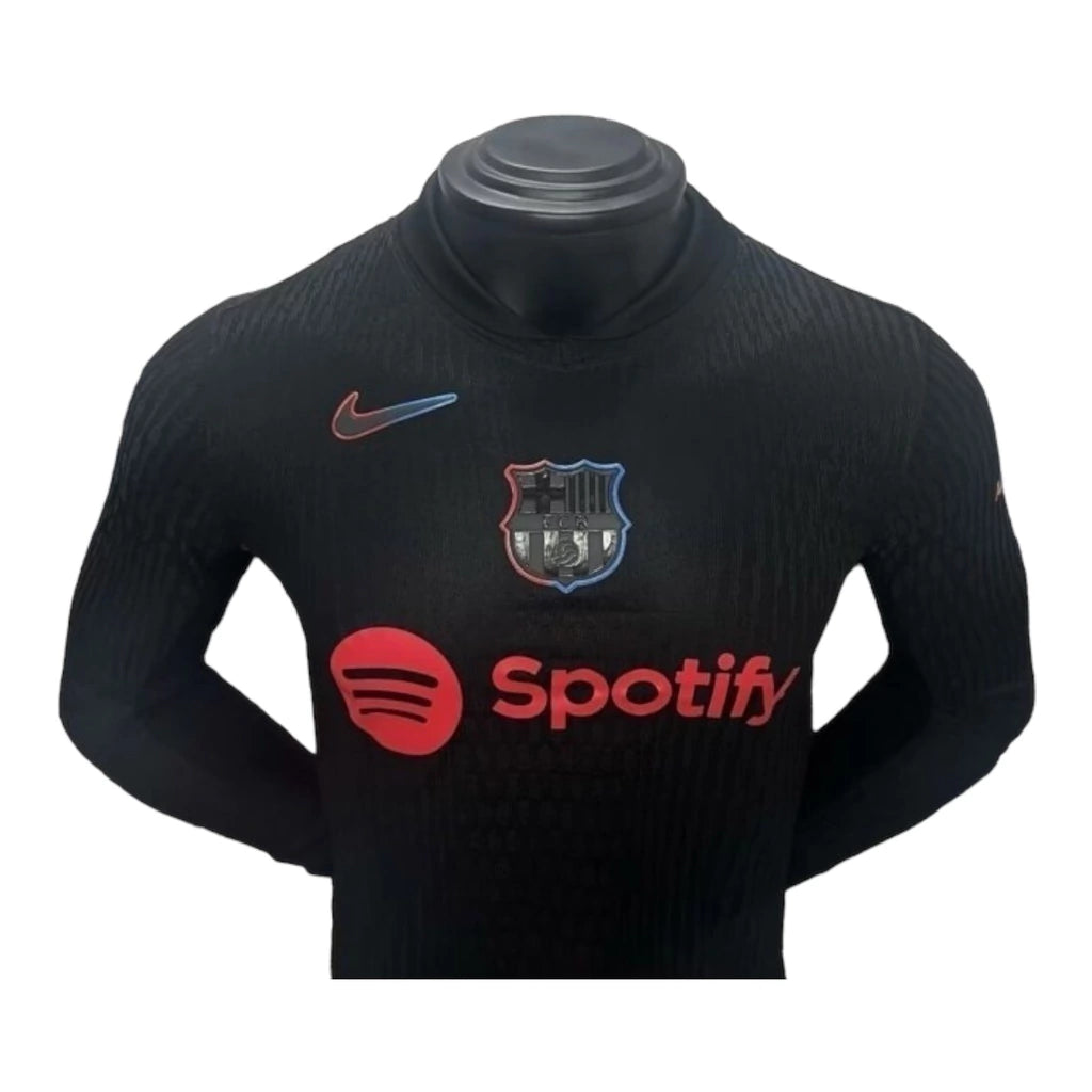Camisa Barcelona II 24/25 manga longa - Jogador Nike Masculina - Preta com detalhes em azul e vermelho