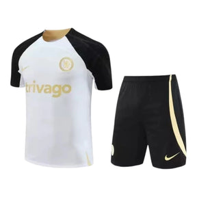 Kit Treino adulto - Camisa e Shorts - Chelsea Nike 23/24 - Branco e preto com detalhes em amarelo