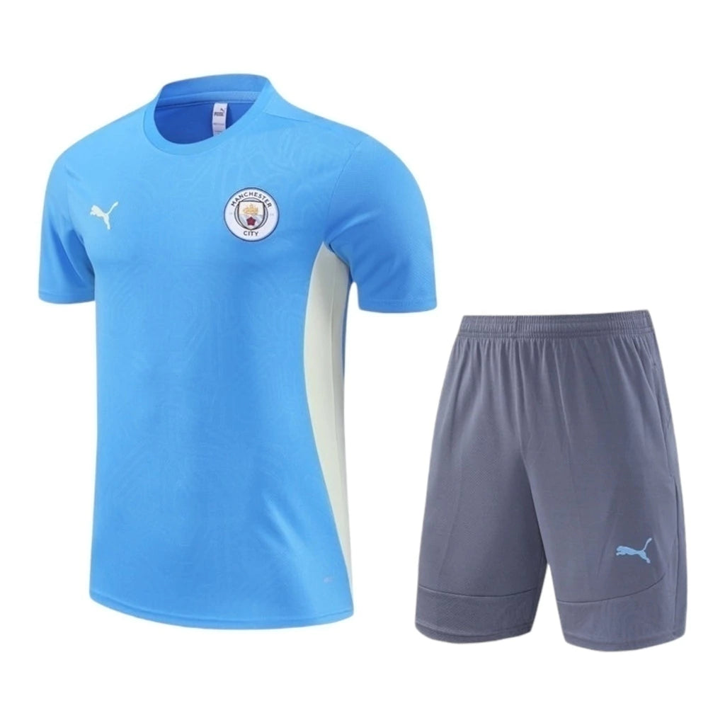 Kit Treino adulto - Camisa e Shorts - Manchester City Puma 24/25 - Azul e cinza