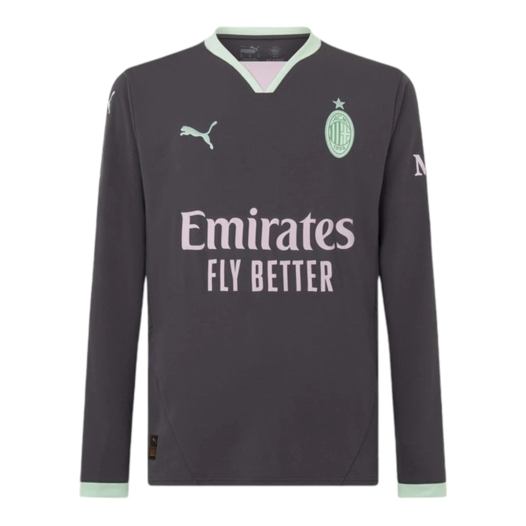 Camisa AC Milan III 24/25 manga longa - Torcedor Puma Masculina - Cinza com detalhes em verde