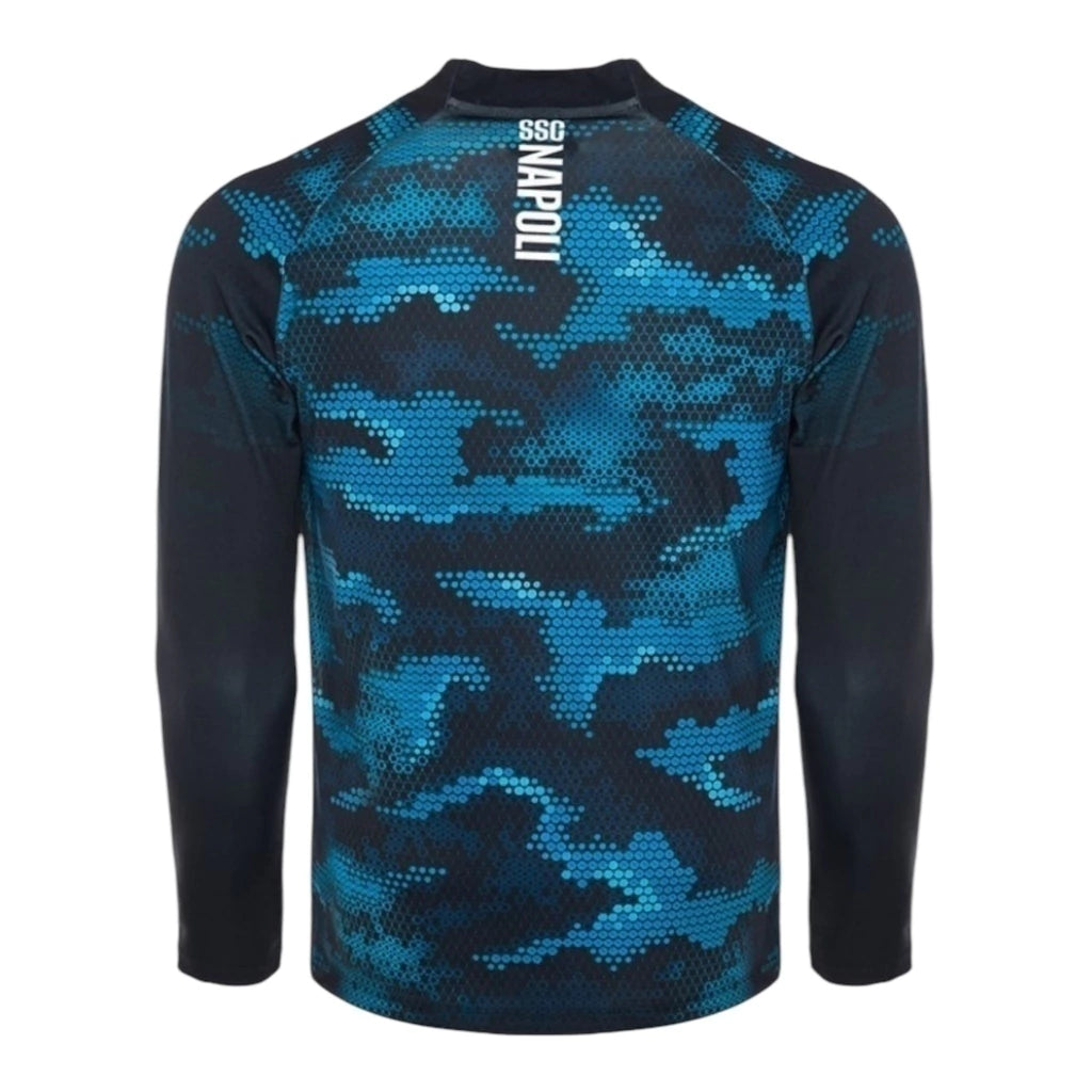 Camisa Napoli Treino 24/25 manga longa - Torcedor EA7 Masculina - Preta com detalhes em azul e Com Patrocínio