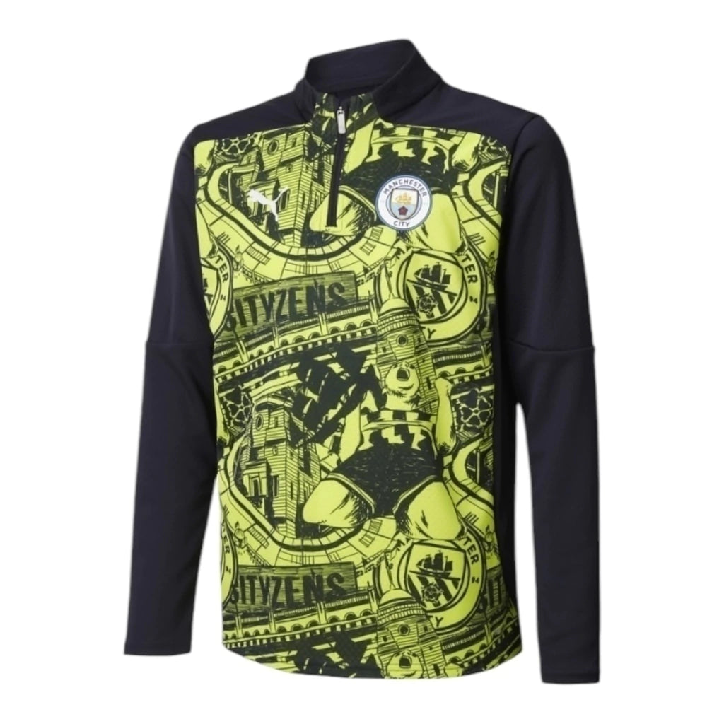 Camisa Manchester City Pré-jogo 24/25 manga longa - Torcedor Puma Masculina - Preta com detalhes em amarelo