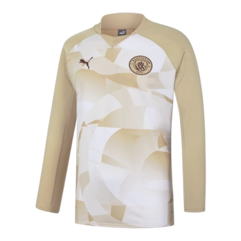 Camisa Manchester City Pré-jogo 24/25 manga longa - Torcedor Puma Masculina - Bege