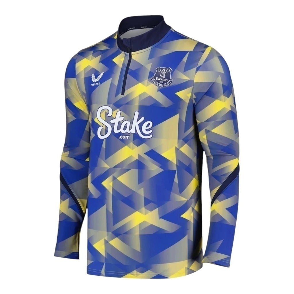 Camisa Everton Pré-jogo 24/25 manga longa - Torcedor Castore Masculina - Azul com detalhes em amarelo