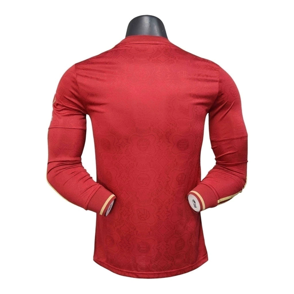 Camisa Bayern de Munique Edição especial Aniversário de 125 anos 25/26 manga longa - Jogador Adidas Masculina - Vinho com detalhes em dourado