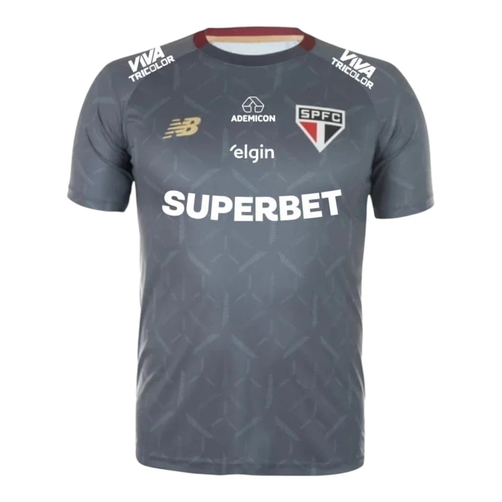 Camisa São Paulo Treino 25/26 - Torcedor New Balance Masculina - Cinza e Com Patrocínio
