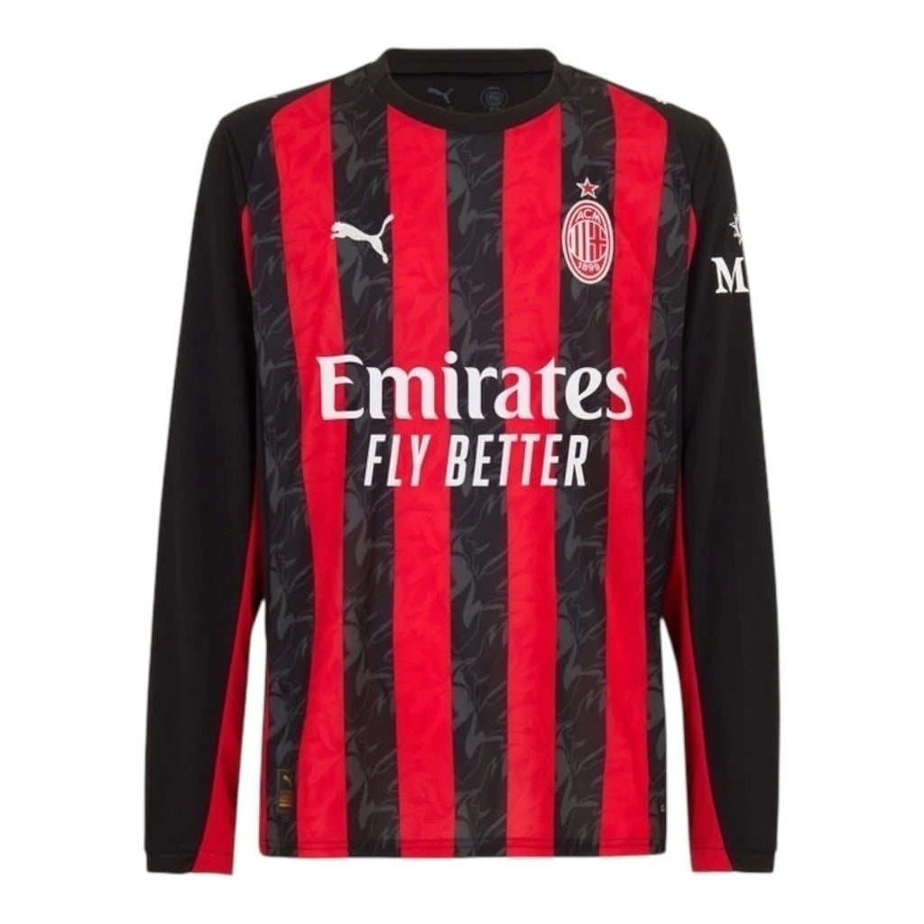 Camisa AC Milan I 25/26 manga longa - Torcedor Puma Masculina - Preta e vermelha com detalhes em cinza