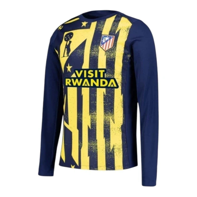 Camisa Atlético de Madrid Pré-jogo II 25/26 manga longa - Torcedor Nike Masculina - Azul e amarela
