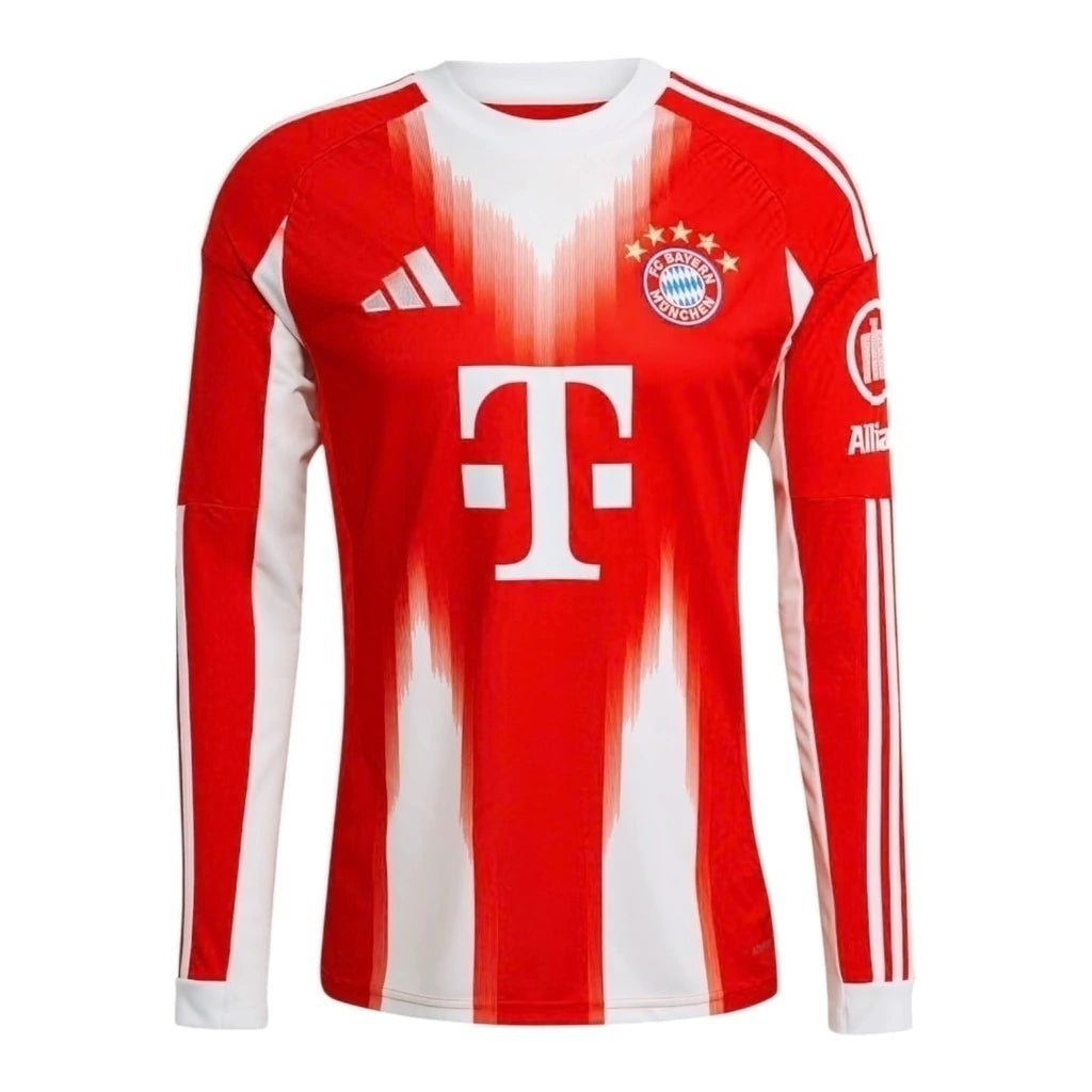 Camisa Bayern de Munique I 25/26 manga longa - Torcedor Adidas Masculina - Vermelha com detalhes em branco