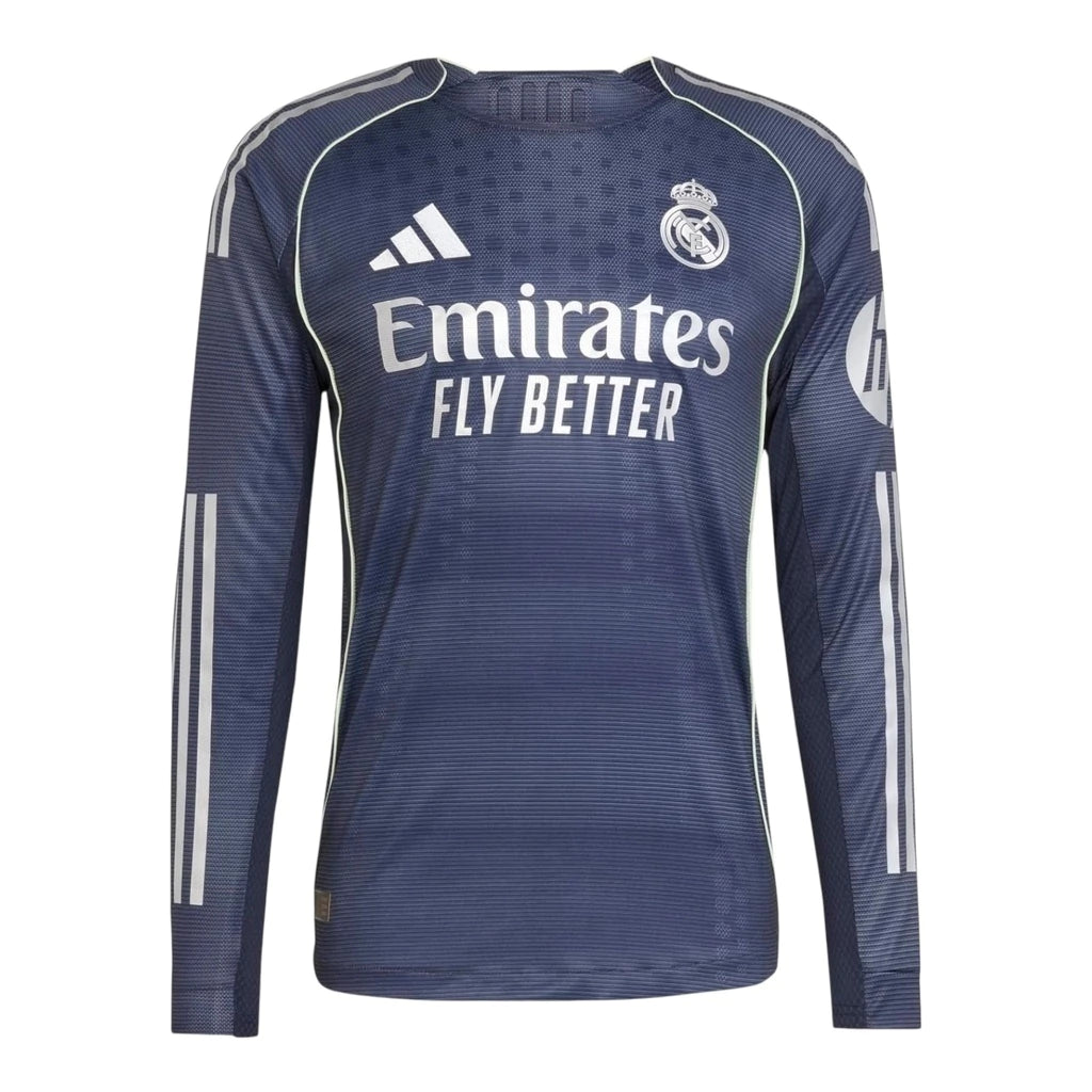 Camisa Real Madrid II 25/26 manga longa - Torcedor Adidas Masculina - Azul com detalhes em amarelo