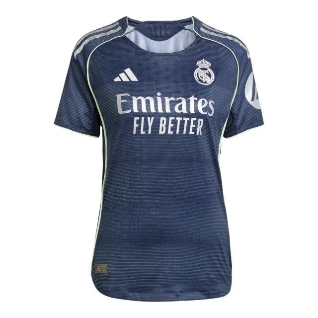 Camisa Real Madrid II 25/26 - Torcedor Adidas Feminina - Azul com detalhes em amarelo