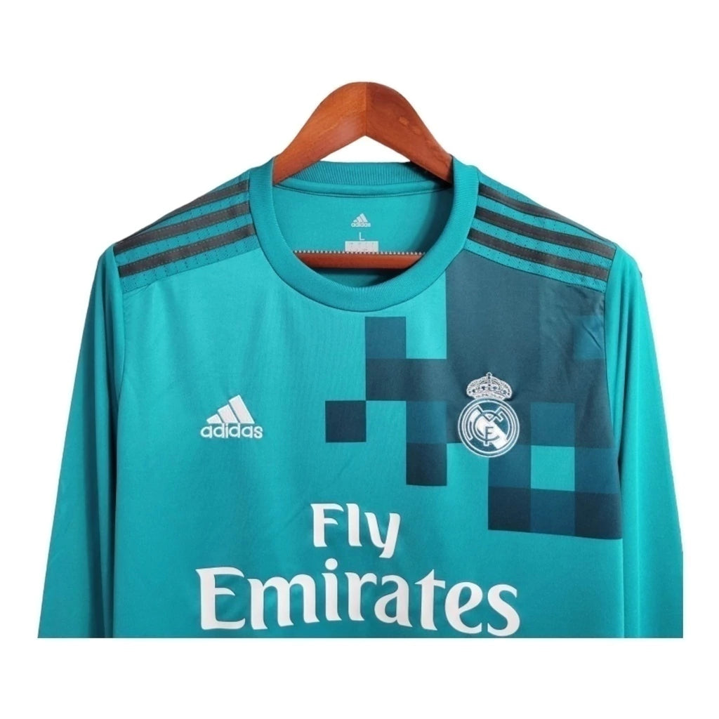 Camisa Retrô Real Madrid I 2017/2018 manga longa - Adidas Masculina - Verde com detalhes em azul