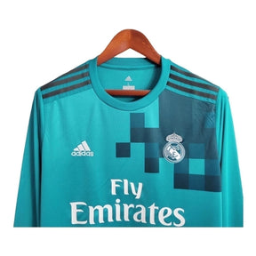 Camisa Retrô Real Madrid I 2017/2018 manga longa - Adidas Masculina - Verde com detalhes em azul